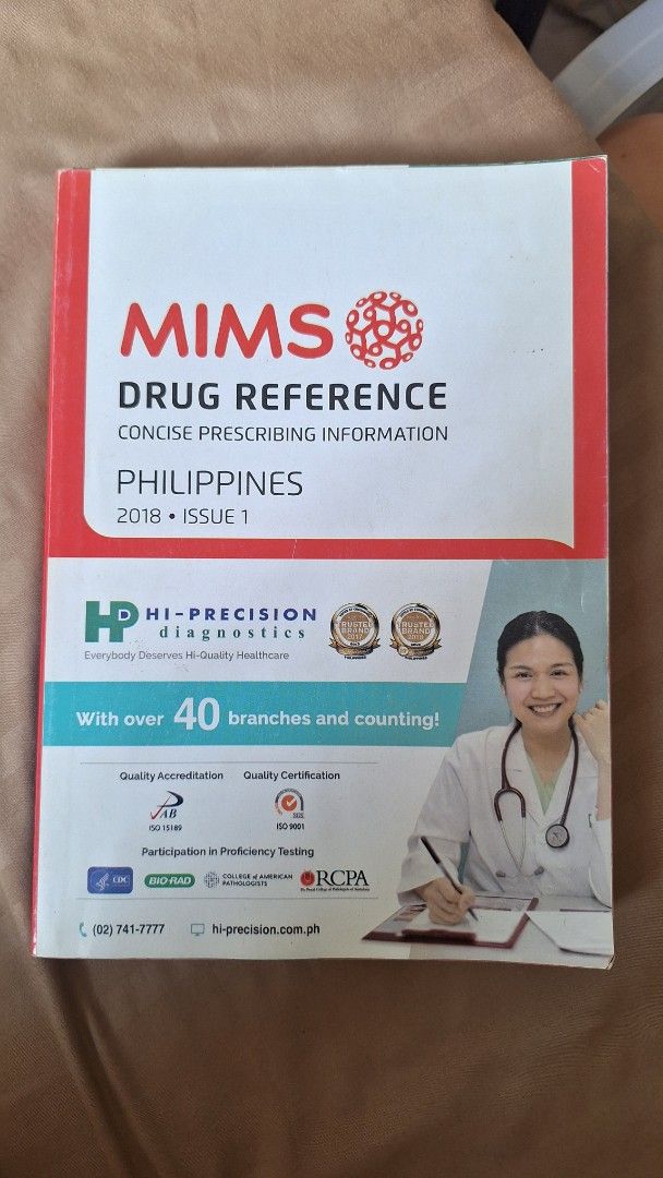 MIMS Drug Reference Philippines 2018 Issue 1 (Category: Textbooks) located in San Ildefonso. Submitted by softstepsriri (Listing ID 1460768665, Image 1). Description: - MIMS Drug Reference Book - 2018 Issue 1 - Concise prescribing information - Ideal for medical professionals - Covers over 40 branches - Published by -Precision Diagnostics.