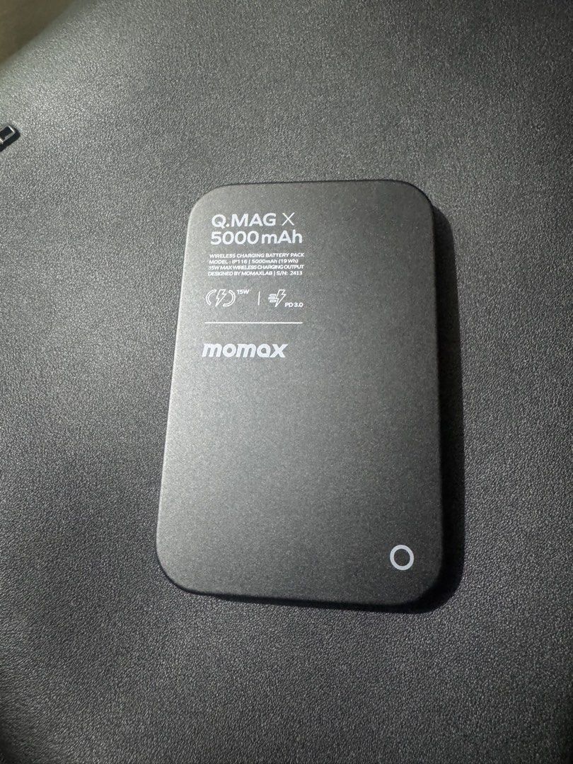 Momax 5000mAh (Category: Batteries & Power Banks) located in San Juan City. Submitted by poldzhon (Listing ID 1460898063, Image 1). Description: MOMAX 5000mAh MagSafe Magnetic Power Bank Compact and convenient magnetic wireless power bank—perfect for iPhone users who need extra battery while on the go. 🔋 Capacity: 5,000mAh 🧲 Magnetic / MagSafe Compatible ⚡ Wireless charging 🔌 USB-C charging 📱 Slim, lightweight & portable ✈️ Travel-friendly si