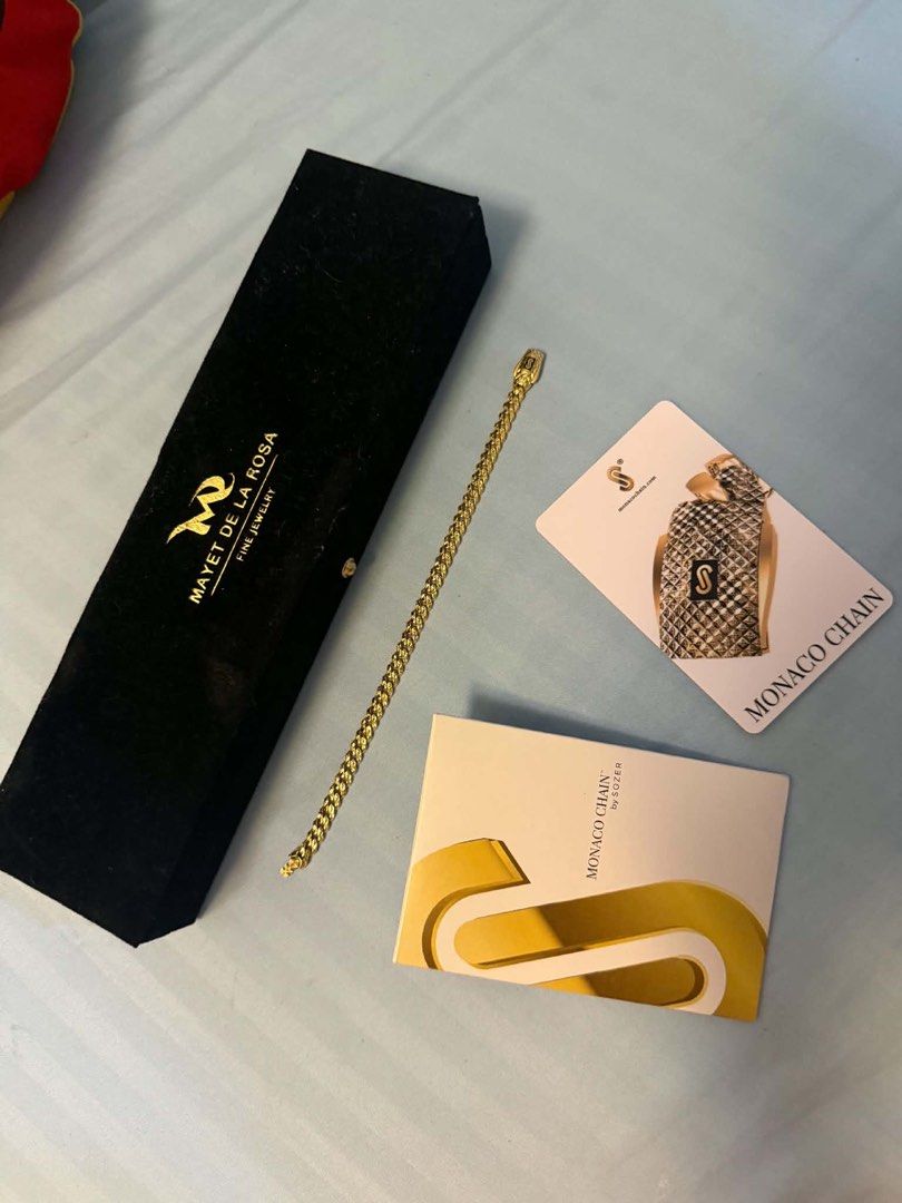 MONACO Chain Bracelet 18k (Category: Bracelets) located in Antipolo. Submitted by redwatchmnl (Listing ID 1460873460, Image 3). Description: Original Bought On May 2026(4mosOld) 6.1 grams 5mm 6.8inches to 7inches wrist size With Box and Ccard.