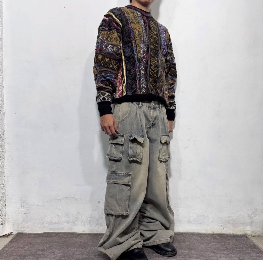 Multi pocket baggy pants (Category: Activewear) located in San Carlos. Submitted by used.but.not.abused. (Listing ID 1460843490, Image 3). Description: Bottom: multi pocket washed denim baggy pants adjustable hem convert to parachute pants Waist: 28-32 Length: 42 Thigh: 14 Hem: 12 Rise: 11 Condition: 9/10 Issue: none.