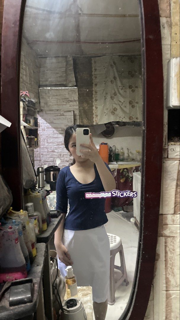 Navy Blue Top mid sleeve (Category: Others Tops) located in Malabon City. Submitted by charlottenim3 (Listing ID 1460832733, Image 2). Description: - Navy blue top with elbow-length sleeves - medium to large (stretchable) rsf: it's loose on me .