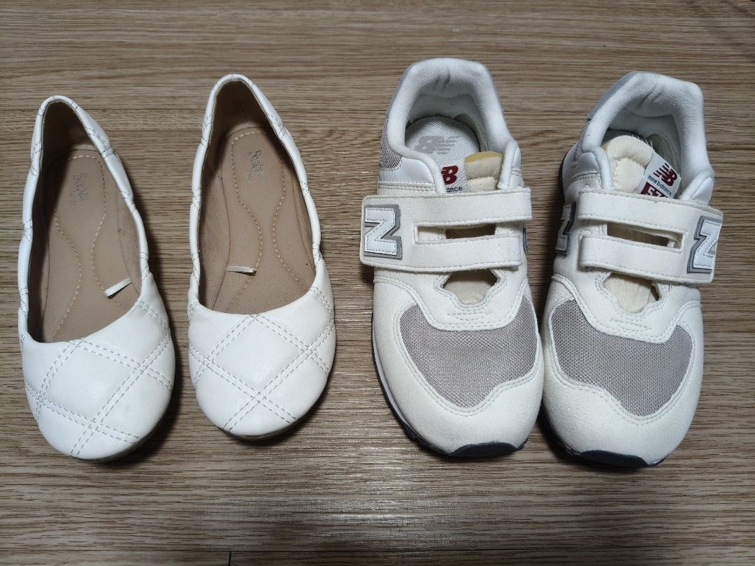New Balance & White Ballet Flats Bundle (Category: Flats & Sandals) located in San Fernando. Submitted by pollygirl08 (Listing ID 1460849781, Image 1). Description: - Bundle includes 2 pairs of kids' shoes. - Pair 1: White quilted ballet flats. - Pair 2: White New Balance sneakers with velcro straps. - Suitable for everyday wear and special occasions..
