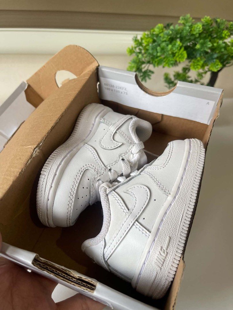 Nike Air Force 1 Toddler Size 4C (10cm) (Category: Babies & Kids Fashion) located in Manila. Submitted by vengeance_10 (Listing ID 1460912809, Image 3). Description: - Brand: Nike - Model: Air Force 1 Crib Shoes - Color: White - Size: 4C (fits approximately 10cm foot length) - Style: Classic lace-up design - Ideal for: Toddlers starting to walk.