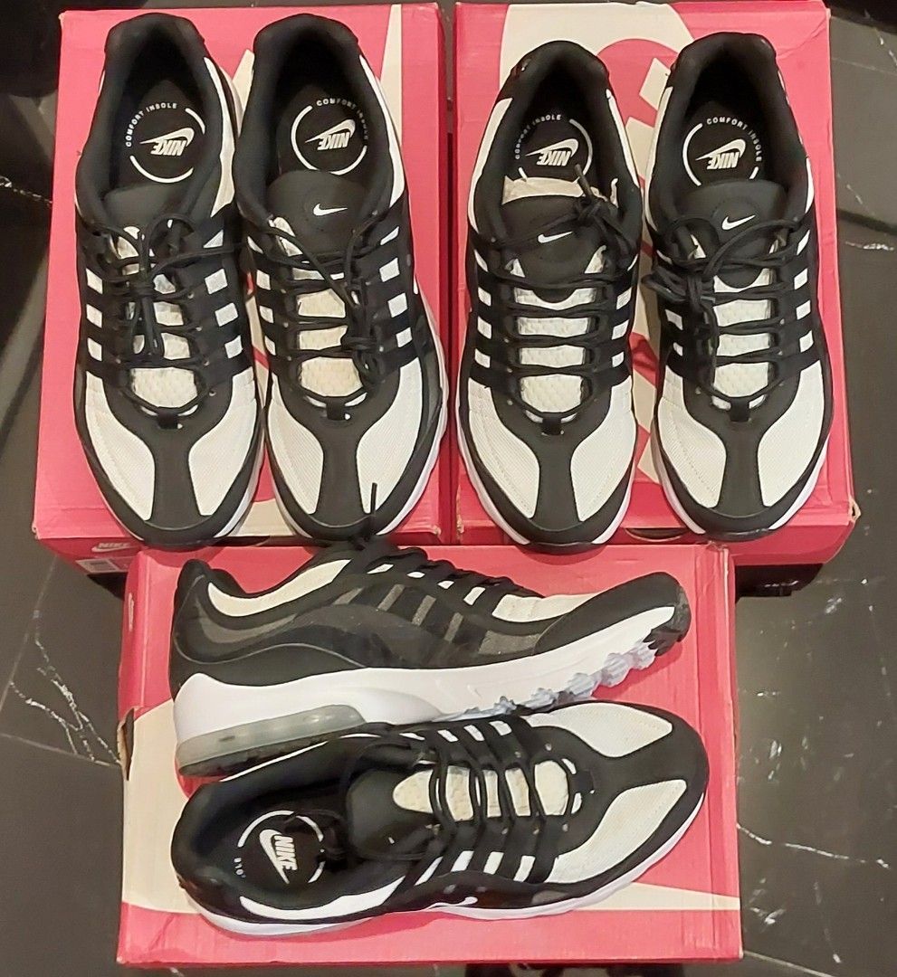 Nike Air Max US size 9.5 men (Category: Sneakers) located in Quezon City. Submitted by ShoesManila (Listing ID 1460904432, Image 1). Description: - Nike Air Max - Classic black and white colorway - Breathable mesh upper with synthetic overlays - Features a visible Air unit in the heel for comfort - Comes with the original box - Perfect for running or everyday casual wear.