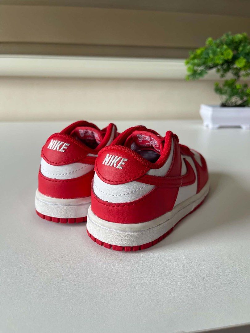 Nike Dunk Low Toddler Red White (Category: Babies & Kids Fashion) located in Manila. Submitted by vengeance_10 (Listing ID 1460914064, Image 3). Description: - Toddler Nike Dunks - Size: 14cm - Color: Red and White - Classic, versatile design - Minor scuffs on sole from normal wear - Plenty of life left for everyday play.