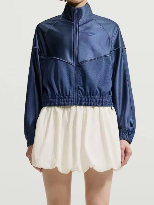 Nike Navy Blue Track Jacket (Category: Coats, Jackets and Outerwear) located in Quezon City. Submitted by socks4sale (Listing ID 1460793951, Image 1). Description: - Navy blue Nike track jacket - Cropped style with a shiny finish - Mesh paneling on chest and sleeves - Elasticated hem and cuffs - Zip-up front Brand new with tag size large. Original nike jacket.