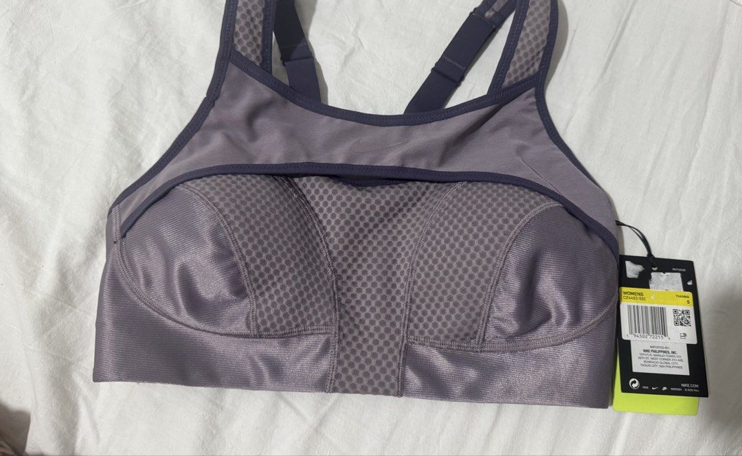 Nike Sports Bra (Category: Activewear) located in Marikina City. Submitted by prelovedbybaci (Listing ID 1460817649, Image 2). Description: Nike Sports Bra Purple Size: Small Never worn, brand new RFS: Was just never able to use it Bought it for 3k .