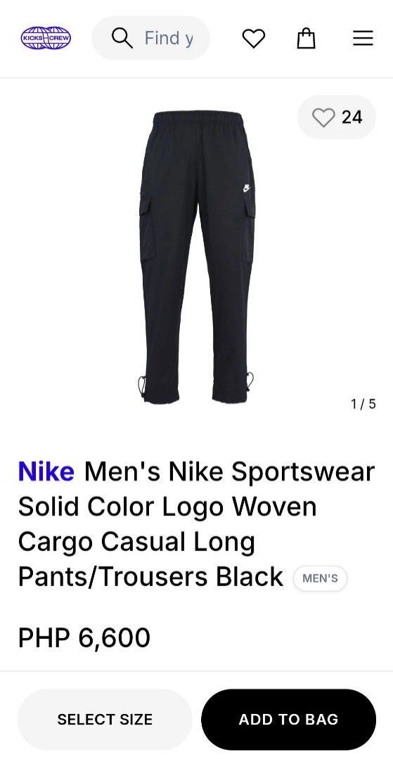 Nike Woven Cargo Pants Size XXL (Category: Joggers) located in Antipolo. Submitted by ogpanda (Listing ID 1460845536, Image 3). Description: For Sale Nike Woven Cargo Pants Size XXL on tag. Dimension - 32-38 Waist 38Length Excellent condition No Issue Actual pictures For only 1299 + SF Pick up - Sm cherry downtown antipolo Weekend / Marquinton Marikina Weekdays Shipping via lalamove within metro manila/jnt sa malayo.