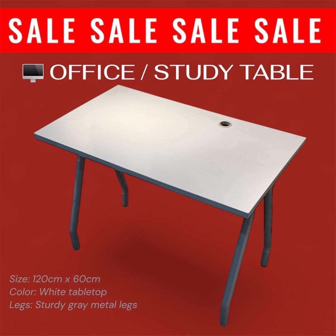 Office / Study Table - White Top, Gray Metal Legs (Category: Tables & Sets) located in Manila. Submitted by Persephone13 (Listing ID 1460766701, Image 3). Description: Minimalist White Office - Study Desk With Cable Hole ✅Good Condition ✅Heavy Duty ✅Repainted Base ✅Simple And Modern Design ✅Perfect for Home Office - Study Area - Workspace 📌Please be inform that the item is second hand so please limit your expectations thankyou 🚩Luzon Quezon Cit