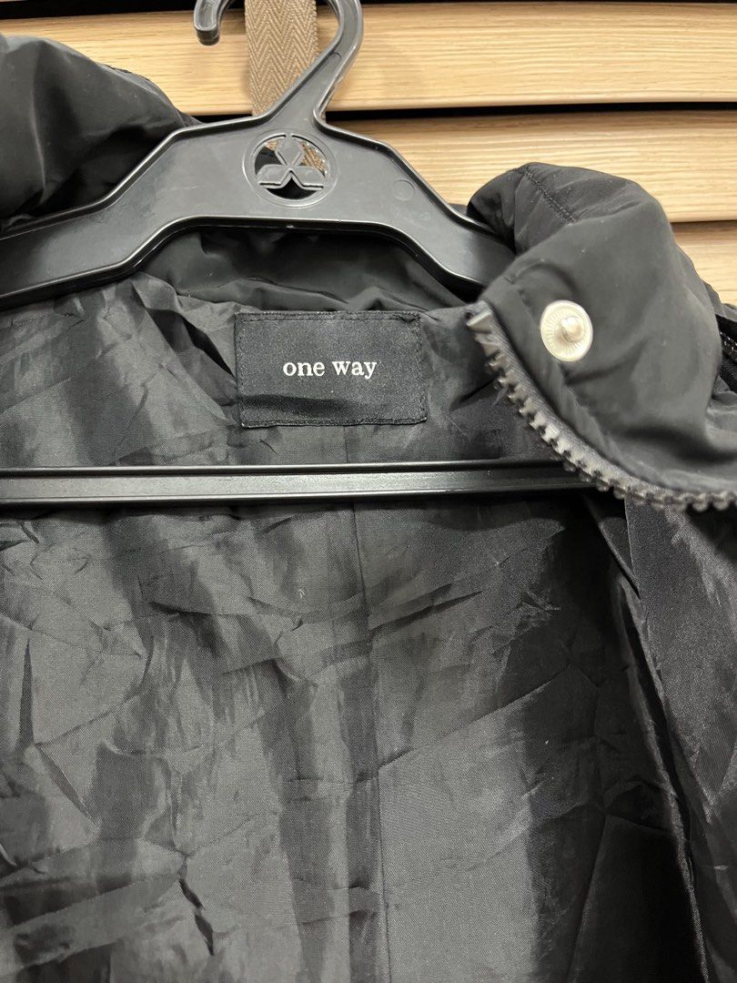 One Way Black Puffer Jacket with Hood (Category: Coats, Jackets and Outerwear) located in Mabalacat. Submitted by fashionclothesph (Listing ID 1460834327, Image 2). Description: - Length23 width27 - Black puffer jacket from One Way - Hooded design - Zip-up front with button closures - Adjustable drawstring hem - Padded for warmth - Ideal for cooler weather - Versatile and easy to style.