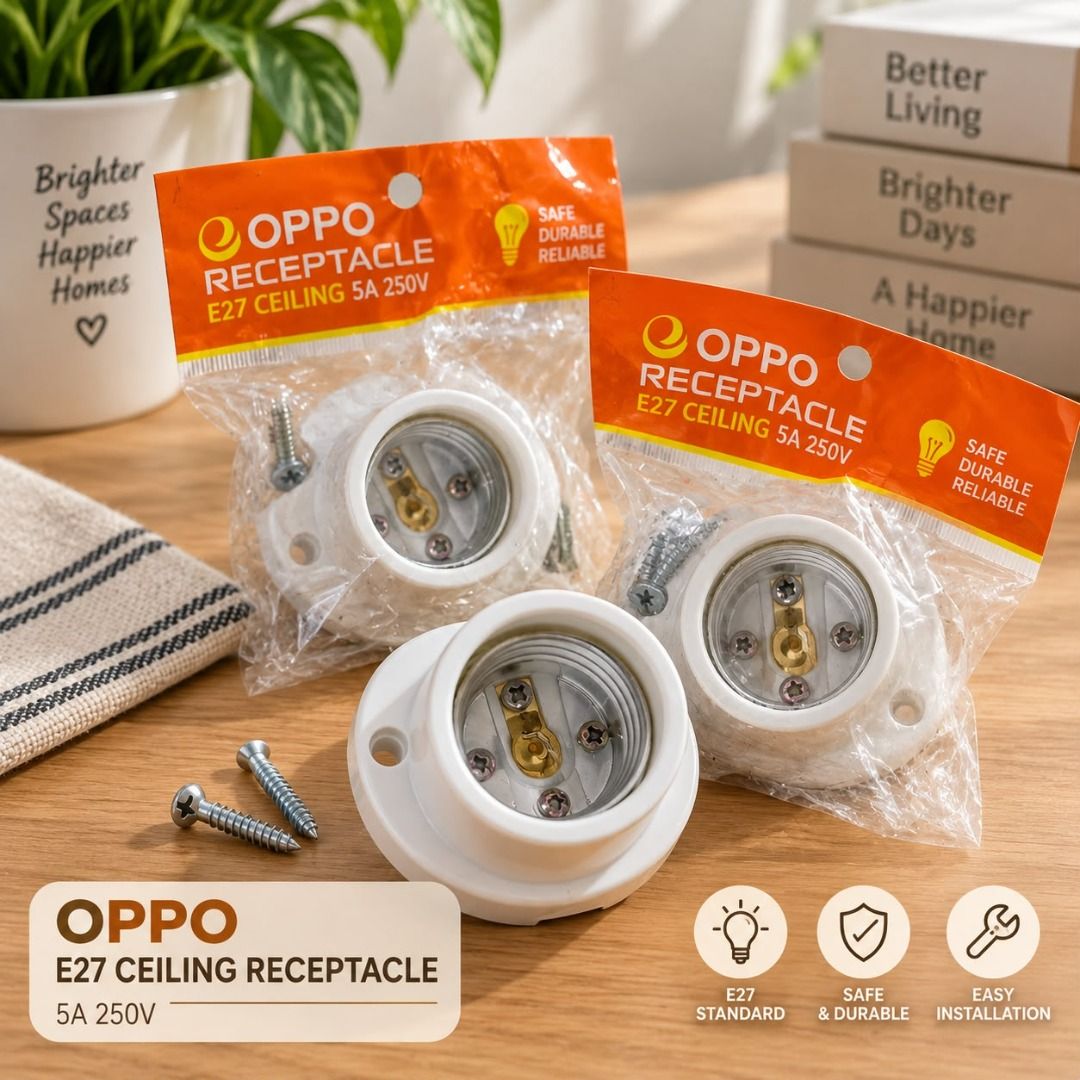 OPPO E27 Ceiling Receptacle 5A 250V – Lamp Holder (Category: Lighting) located in Taguig. Submitted by rosesofpositivity123 (Listing ID 1460867107, Image 1). Description: Brand-new/unused OPPO E27 ceiling receptacle, suitable for standard E27 light bulbs..
