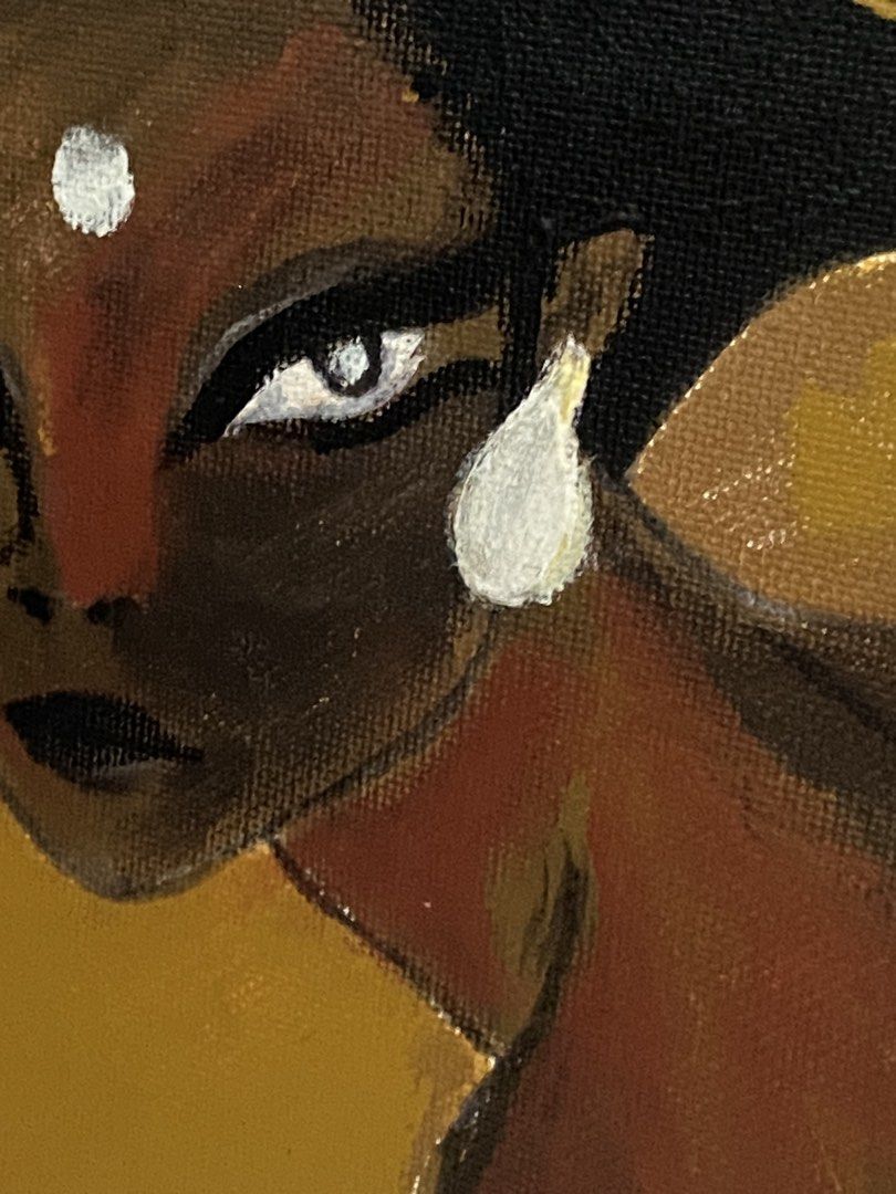 Original Acrylic Painting 2026 (Category: Art & Prints) located in Gapan. Submitted by sonikku (Listing ID 1460824120, Image 2). Description: Size: 29.5 cm by 24.5 cm - Hand-painted canvas fine art, varnished - Striking portrait with bold colors and textures, with yin yang elements - Dominant tones: Black and brown - Adds a unique statement to any room - Signed by the artist (me :3) on the bottom left corner - Inspired by Mimi Yoon’s Closer.