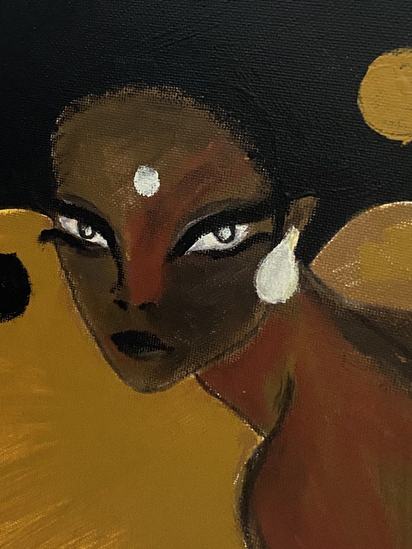 Original Acrylic Painting 2026 (Category: Art & Prints) located in Gapan. Submitted by sonikku (Listing ID 1460824120, Image 3). Description: Size: 29.5 cm by 24.5 cm - Hand-painted canvas fine art, varnished - Striking portrait with bold colors and textures, with yin yang elements - Dominant tones: Black and brown - Adds a unique statement to any room - Signed by the artist (me :3) on the bottom left corner - Inspired by Mimi Yoon’s Closer.