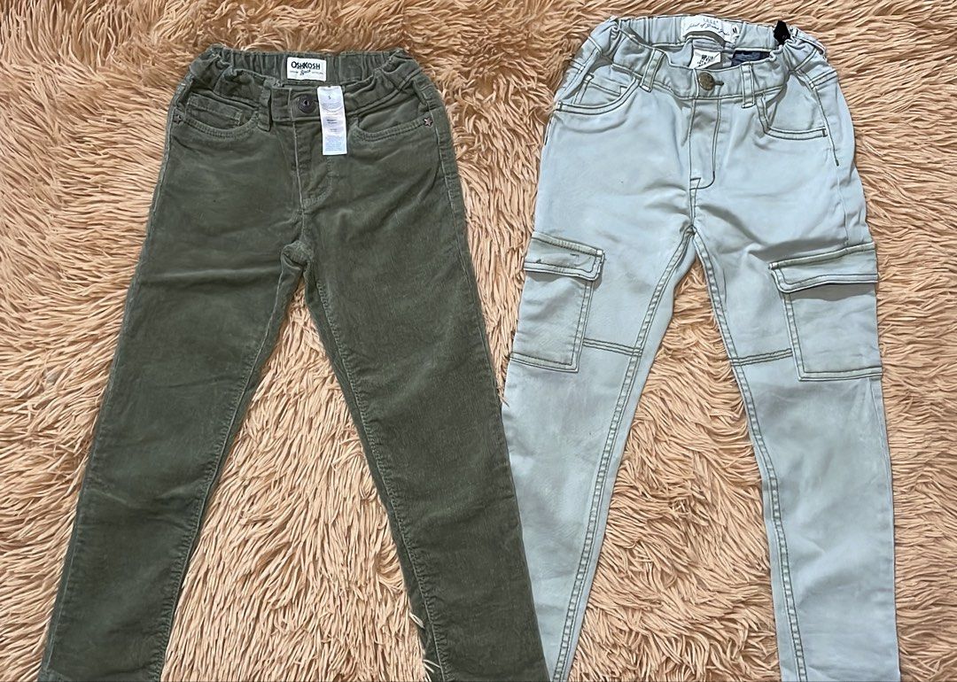 OshKosh Corduroy Pants & Cargo Pants Bundle (Category: Babies & Kids Fashion) located in Manila. Submitted by kyongg0122 (Listing ID 1460896442, Image 1). Description: - Bundle of 2 kids pants - 1 pair OshKosh olive green corduroy pants, size 5 - 1 pair light grey cargo pants, size M - Ideal for everyday wear and play.