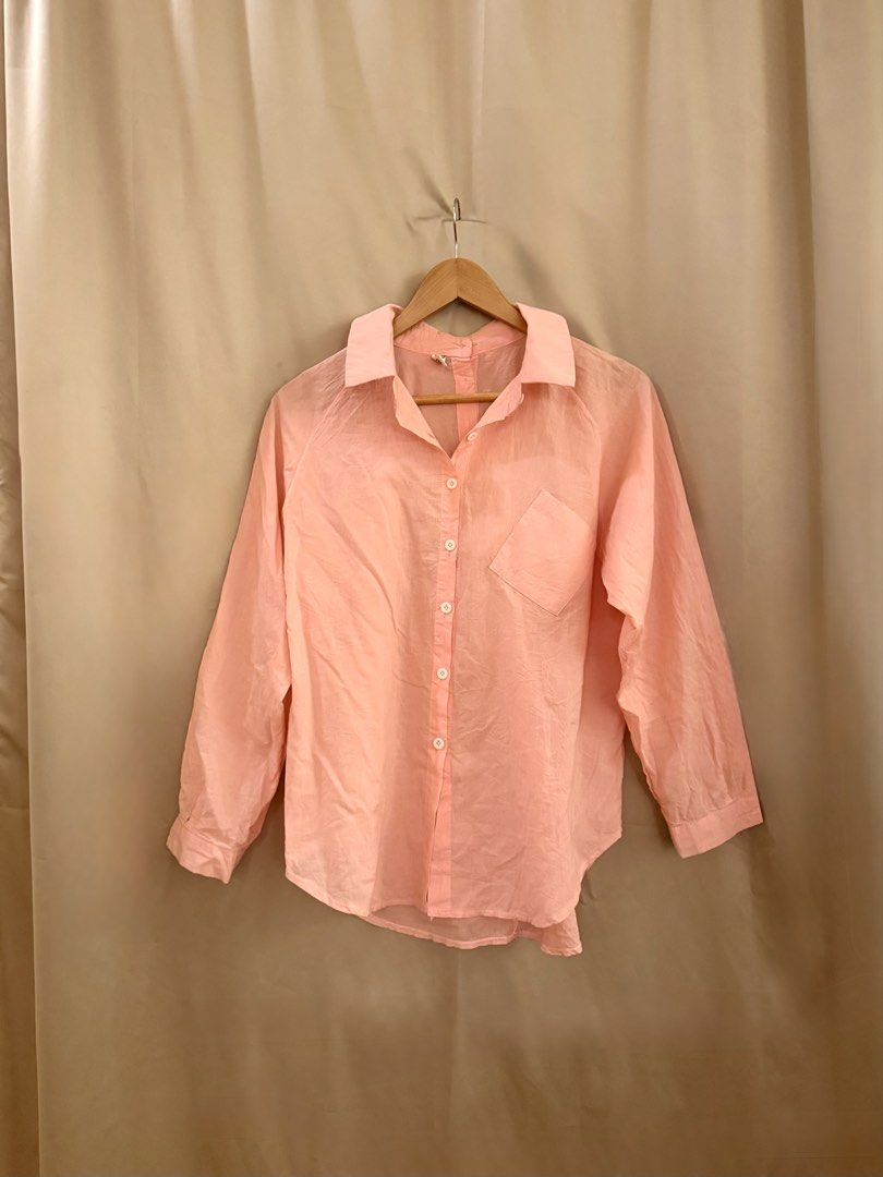 Oversized Linen pink buttondown longsleeves (Category: Blouses) located in Manila. Submitted by 414studio (Listing ID 1460896057, Image 2). Description: Fits small to medium (oversized fit) .