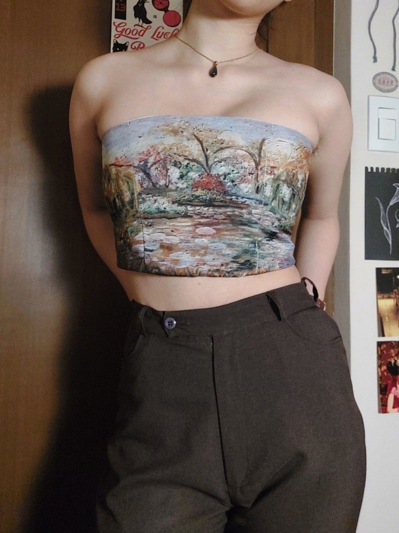 impressionist painting tube top (Category: Others Tops) located in Quezon City. Submitted by _redbeanbun (Listing ID 1460888780, Image 3). Description: measurements (laid flat) length / 8.5" bust width / 14.5" waist width / 13" - no stretch - best fit on smaller chests I accept payment through bank transfer or gcash, and will ship out via gogoxpress! 🚀.