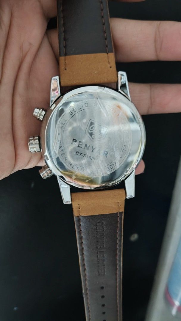 PENYAR Chronograph Watch BY-5102 Brown Leather Strap (Category: Men's Watches) located in Taguig. Submitted by mercyeugen28914 (Listing ID 1460874263, Image 3). Description: - PENYAR Chronograph Watch - Model: BY-5102 - Strap: Genuine Brown Leather - Features: Tachymeter, Date Display - Water Resistance: 30M - Ideal for: Everyday wear or as a gift.