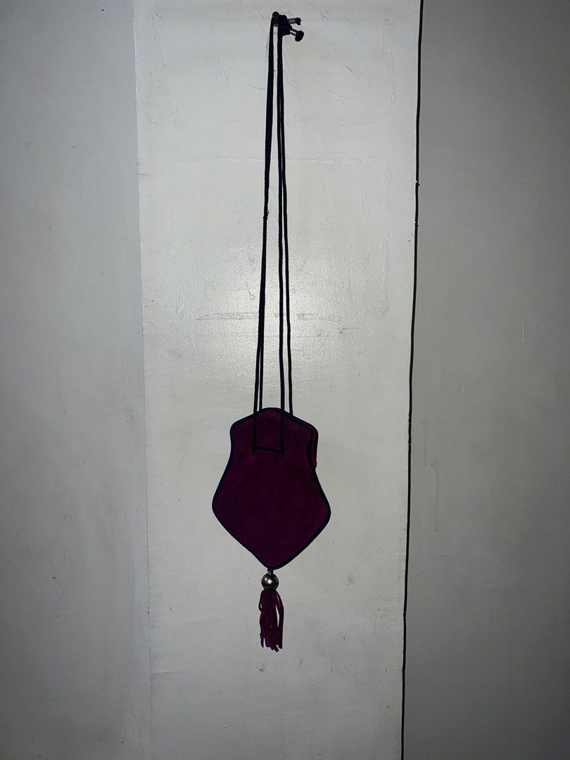 Philippe Model Paris Suede Pouch Bag with Tassel (Category: Purses & Pouches) located in Manila. Submitted by asa68984 (Listing ID 1460867859, Image 1). Description: - Philippe Model Paris purple suede pouch bag - Dark blue trim - Tassel with silver bead - Braided cord drawstring closure - Small and compact, ideal for essentials - Made in Italy.