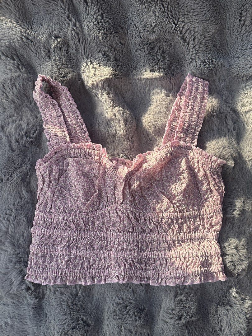 Pink Floral Smocked Crop Top (Category: Others Tops) located in Valenzuela. Submitted by mar1ascloset_ (Listing ID 1460891622, Image 1). Description: - Never worn S-M - Square neckline with ruffled trim - Stretchy smocked fabric all over - Wide shoulder straps - Ideal for summer outfits - Easily pairs with jeans or shorts.