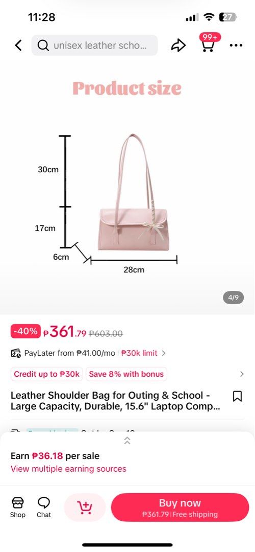 Pink Leather Shoulder Bag for Outing & School (Category: Shoulder Bags) located in Binan City. Submitted by veniceao (Listing ID 1460890790, Image 3). Description: PLEASE READ ❤️ Loc: Laguna (j&t sf starts at ₱54) For sure buyer: 1. Make an offer. 2. Send your details for confirmation 3. Pay until 3pm the next day I confirm the order. Details: - Cute pink shoulder bag - Ideal for school or going out - Made with durable material - Simple design wi
