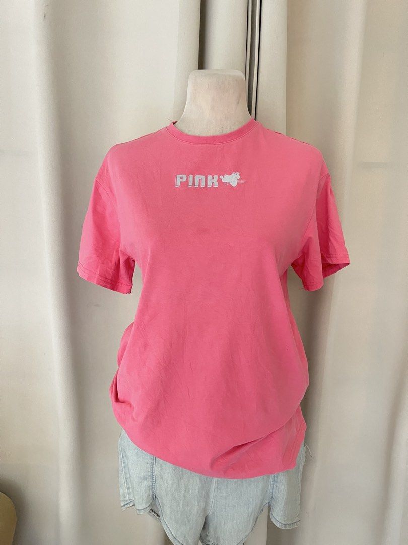 Pink Panther merch (Category: Shirts) located in Cainta. Submitted by zlove111 (Listing ID 1460718730, Image 1). Description: - Bright pink t-shirt - "PINK" graphic on the front - "pANTHer in large silver lettering on the - Ideal for casual wear pwede sa kids 10-12 adult medium reflectorized details .