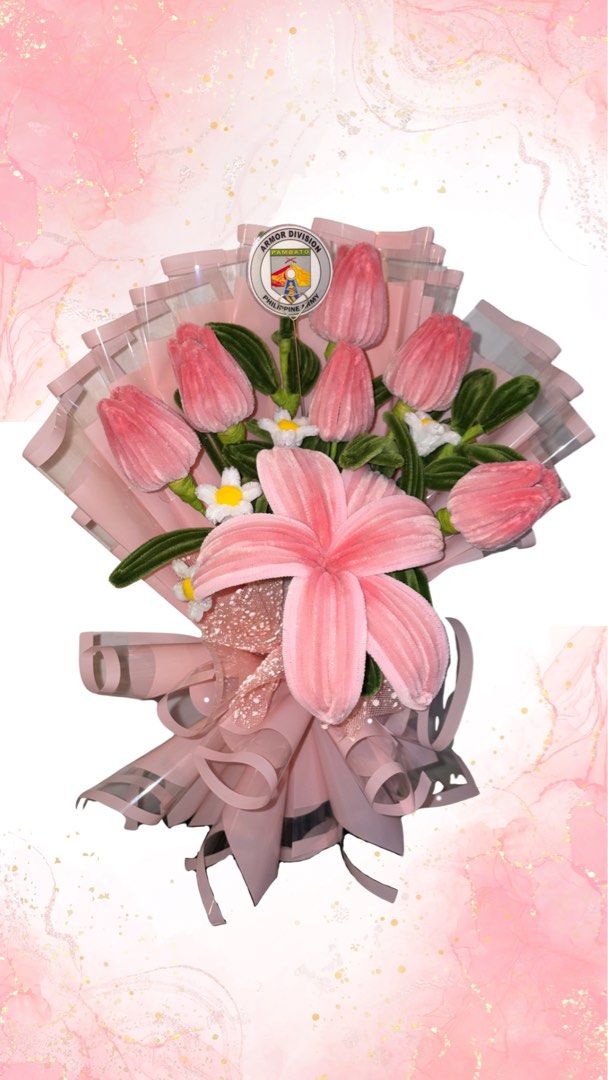 Pink Tulip and Lily Bouquet (Category: Handmade Craft) located in Manila. Submitted by bravefire-32ce (Listing ID 1460860055, Image 1). Description: .