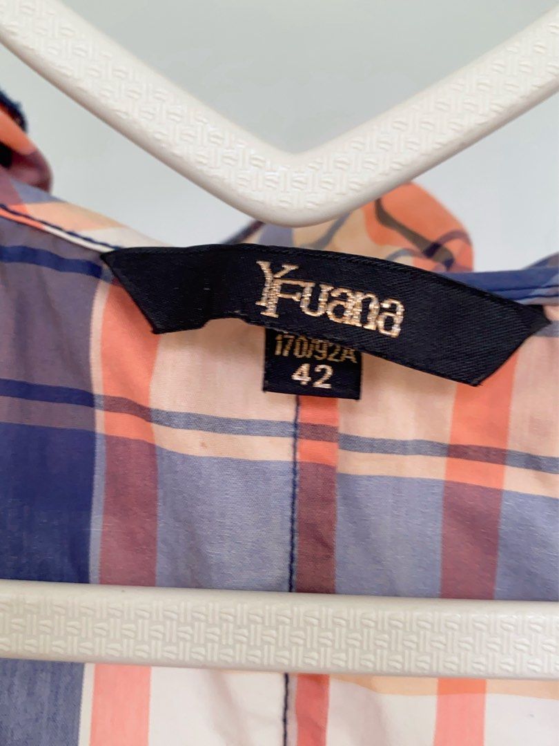 PLAID RUFFLE BLOUSE (Category: Blouses) located in Naga. Submitted by willowjuls (Listing ID 1460742121, Image 2). Description: The cutest mix of preppy + Y2K + vintage girlie! 🍑💙 ♡ Peach, navy & cream plaid ♡ Dramatic cascading front ruffles ♡ Ruffle collar ♡ Short sleeves ♡ Elasticated hem ♡ Lightweight fabric Size S-M No major flaws noted unless stated above..