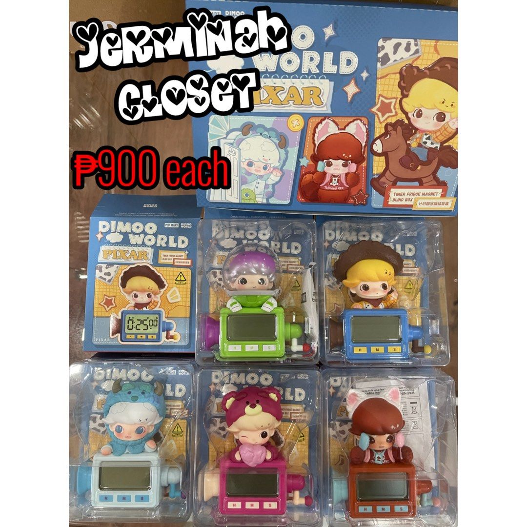Pop Mart Dimoo World Pixar timer fridge magnet (Category: Designer & Blind Box Toys) located in Quezon City. Submitted by jerminah_closet (Listing ID 1460789089, Image 2). Description: - Authentic Dimoo World Pixar blind box figures - Collectible toys featuring beloved Pixar characters - Each figure comes in its own sealed packaging - Price: P900 per box - Ideal for collectors and fans of Pixar movies - timer fridge magnet blind box.