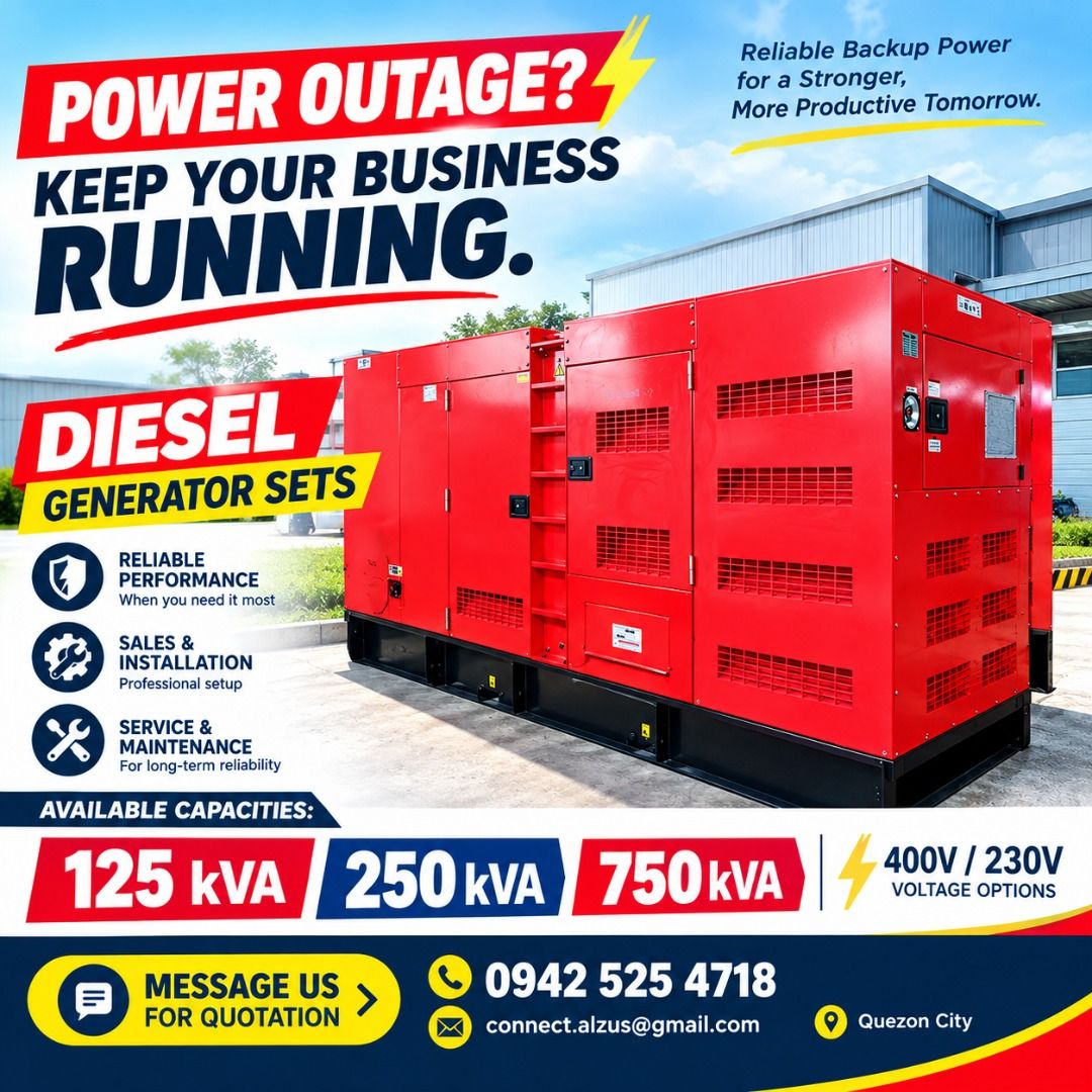 Power Genset (Category: Industrial Equipment) located in Caloocan City. Submitted by c8te_vibe (Listing ID 1460759866, Image 1). Description: ⚡ QUALITY BRAND-NEW GENERATOR SETS AVAILABLE! ⚡ Looking for a reliable genset for your business, building, factory, hotel, construction site, or facility? Choose a generator supplier that provides quality equipment + proper sizing + fast and reliable after-sales service. 🔋 POWERED BY TRUSTED ENGINE BRANDS: