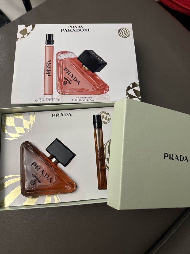 Prada Paradoxe Intense Eau de Parfum Set (Category: Fragrance & Deodorants) located in Manila. Submitted by stoic_shopaholic (Listing ID 1460810332, Image 1). Description: - Authentic Prada Paradoxe Intense Eau de Parfum Set - Set includes a 90ml bottle and a 10ml travel spray - Iconic Prada triangle bottle design - Perfect for gifting or personal use - Experience the captivating intense fragrance RFS Received as a gift, already have my personal 