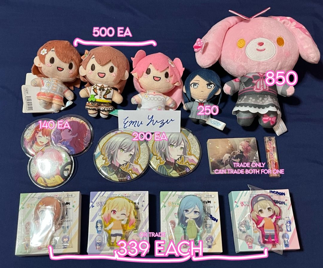 Project Sekai Acrylics Pins Plushies (Category: Designer & Blind Box Toys) located in Quezon City. Submitted by wondapyoi (Listing ID 1460846516, Image 1). Description: prices on image mop : gcash mod : lalamove only as for trade only meetup available on upcoming sunday.