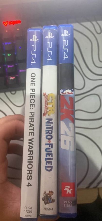 PS4 Games: One Piece, CTR Nitro Fueled, NBA 2K26 (Category: PlayStation) located in Manila. Submitted by ajmzzz_ (Listing ID 1460815835, Image 1). Description: - For Sale: 3 PlayStation 4 (PS4) Games - Titles Included: One Piece: Pirate Warriors 4, Crash Team Racing Nitro-Fueled, NBA 2K20 - All discs are compatible with PS4 consoles - Perfect for expanding your PS4 game library.