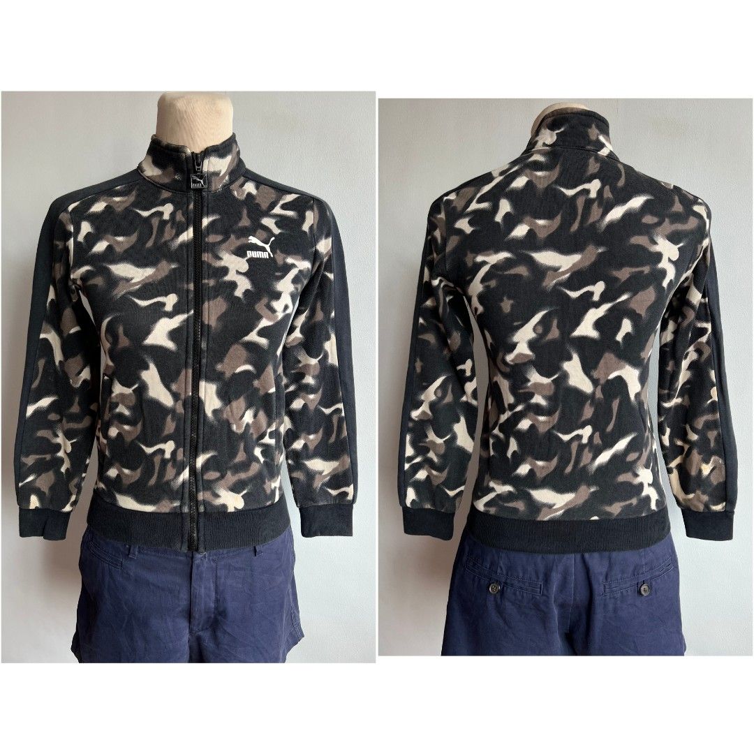 Puma T7 Track Jacket (Category: Coats, Jackets and Outerwear) located in Quezon City. Submitted by rosepam (Listing ID 1460767435, Image 2). Description: Puma vintage Full Zip Camo T7 Track '68 Jacket Size on tag: M *some yellow stains FIX PRICE Measurements posted for reference Wash before wearing (stored item).