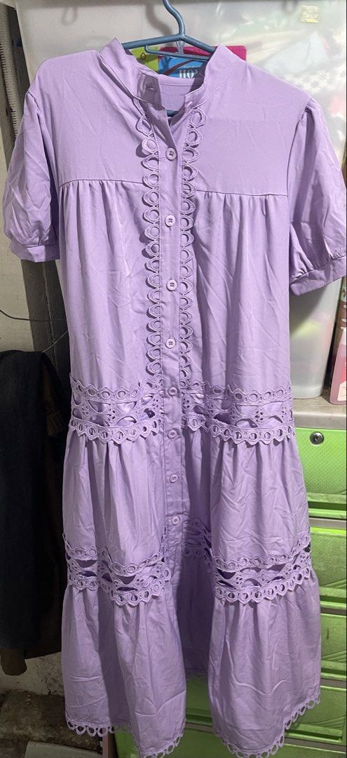 Purple Lace Trimmed Button Down Midi Dress (Category: Dresses) located in Morong. Submitted by bsbags (Listing ID 1460728198, Image 1). Description: -Sinukat langgg, bought it for 900 pesos .