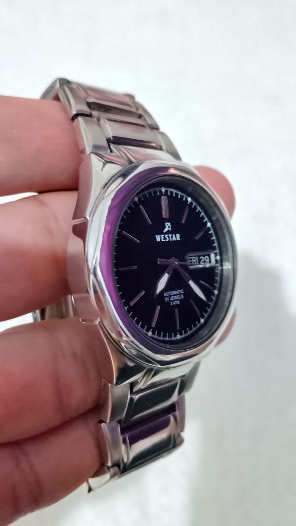 Rare Vintage Westar Automatic Watch (Category: Women's Watches) located in Malolos. Submitted by chrono_revival (Listing ID 1460785080, Image 2). Description: PLEASE READ THE FULL POST BEFORE SENDING ANY INQUIRIES. SERIOUS OFFERS ONLY PLEASE. ********** Authentic Westar Automatic A003321 - Westar is a Swiss watch brand currently manufactured in the UAE - Clean black dial with stick indices - Clear caseback - Integrated bracelet - Case size: appro
