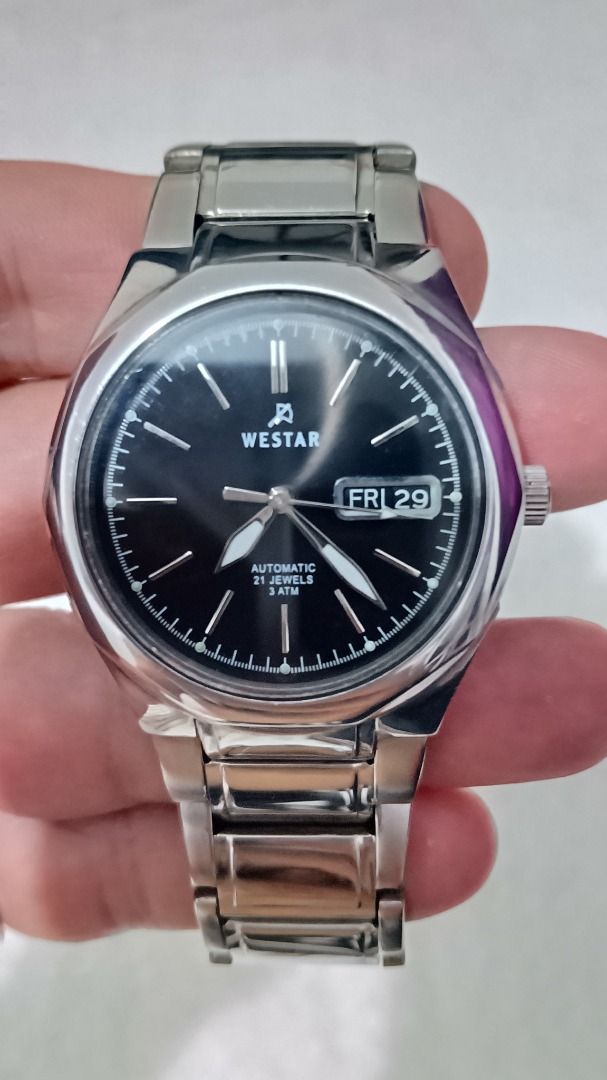 Rare Vintage Westar Automatic Watch (Category: Women's Watches) located in Malolos. Submitted by chrono_revival (Listing ID 1460785080, Image 1). Description: PLEASE READ THE FULL POST BEFORE SENDING ANY INQUIRIES. SERIOUS OFFERS ONLY PLEASE. ********** Authentic Westar Automatic A003321 - Westar is a Swiss watch brand currently manufactured in the UAE - Clean black dial with stick indices - Clear caseback - Integrated bracelet - Case size: appro