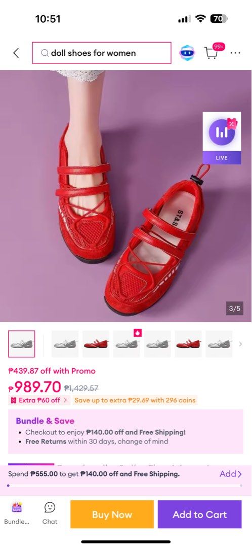 Red ballet flats (Category: Flats & Sandals) located in Pasay City. Submitted by grace_2208 (Listing ID 1460719083, Image 3). Description: Used twice only.