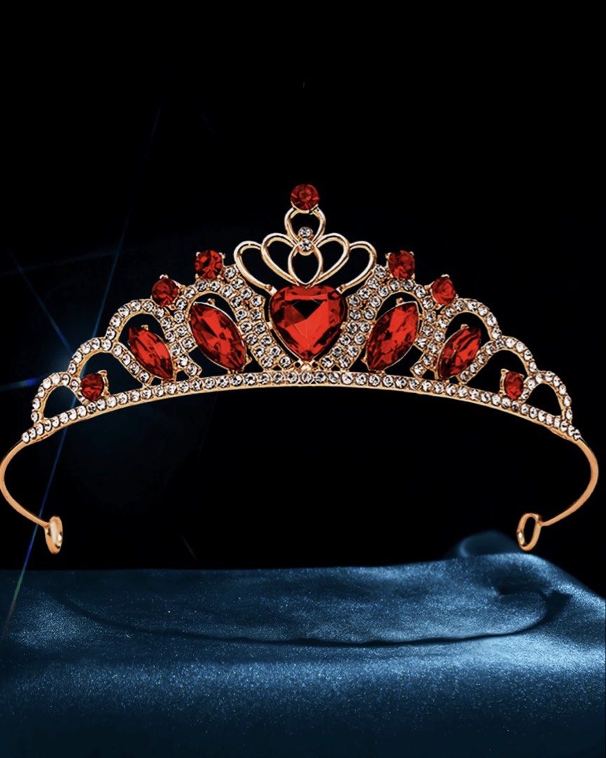 Red Gold Rhinestone Tiara Crown (Category: Hair Accessories) located in Bulacan. Submitted by erinbtrc (Listing ID 1460798403, Image 1). Description: 10/10 Condition Brand New Never been used No Flaws/Issues Can do Same Day Delivery (Lalamove) along Metro Manila or J&T Delivery.