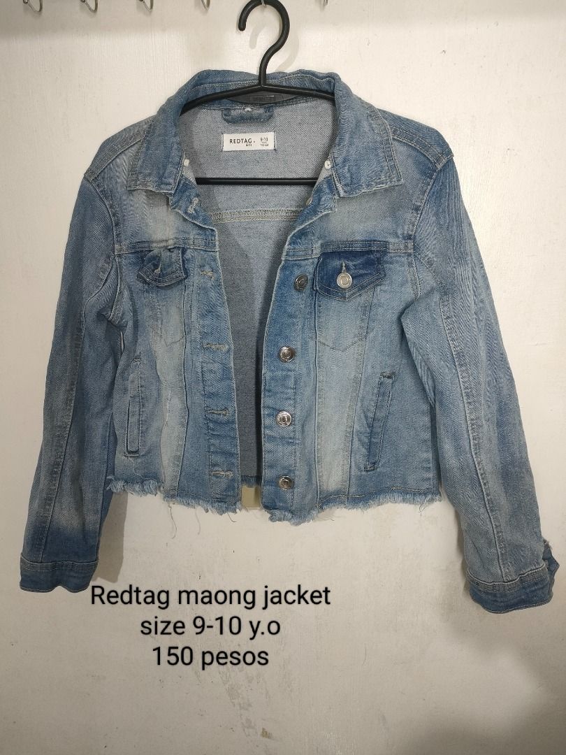 Redtag Denim Jacket Size 9-10 Years (Category: Babies & Kids Fashion) located in General Santos City (Dadiangas). Submitted by rjb21 (Listing ID 1460902547, Image 1). Description: - Redtag maong jacket for kids - Fits size 9-10 years old - Light blue wash - Frayed hem detail - Great for everyday wear.