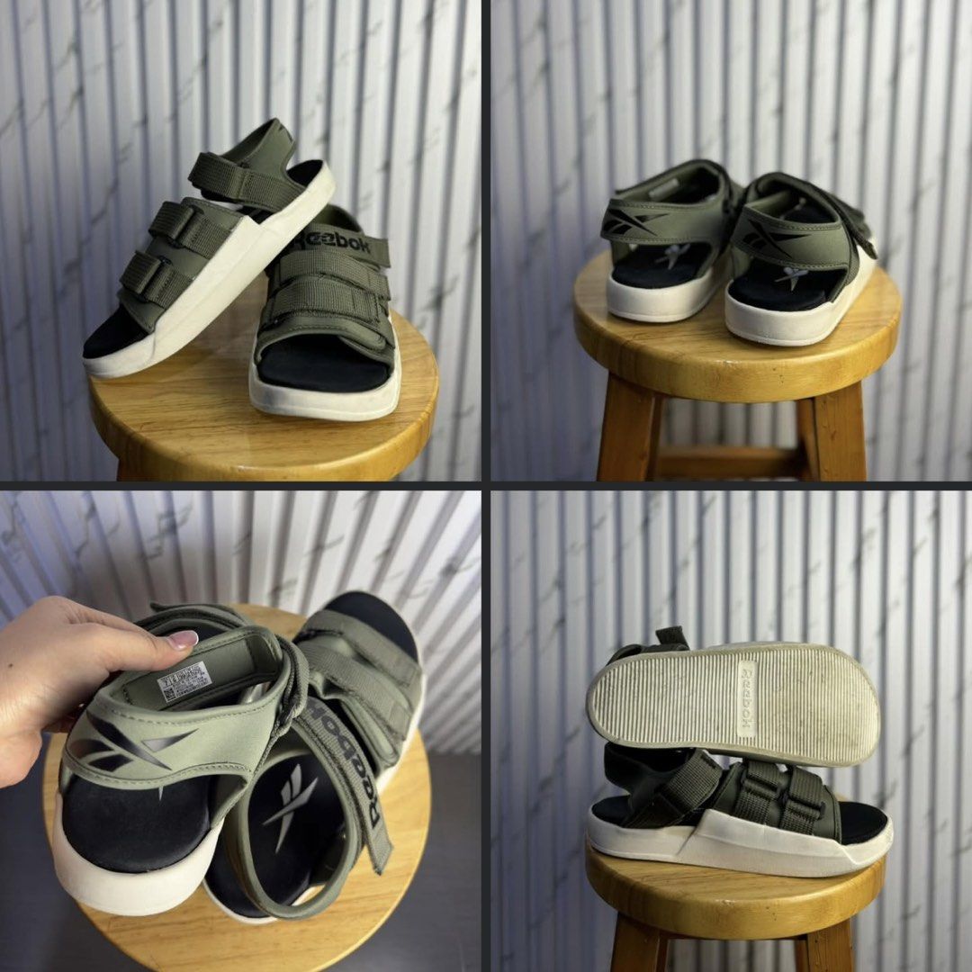 Reebok Green Sandals (Category: Flats & Sandals) located in Caloocan City. Submitted by mzcollection_349 (Listing ID 1460838940, Image 1). Description: - Stylish olive green Reebok sandals - Adjustable velcro straps for a custom, secure fit - Durable white and black sole - Ideal for casual outings and outdoor adventures - Effortless slip-on and slip-off design.