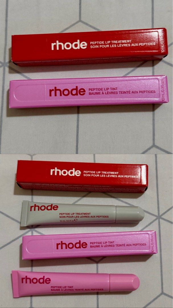 Rhode Peptide Lip Treatment & Tint Set (Category: Makeup) located in Davao. Submitted by tofu888 (Listing ID 1460753083, Image 1). Description: - Set includes: 1 Rhode Peptide Lip Treatment (original red box & tube) - All items are 10ml / 0.3 fl oz - Perfect for keeping lips hydrated and adding a touch of color - selling separately.