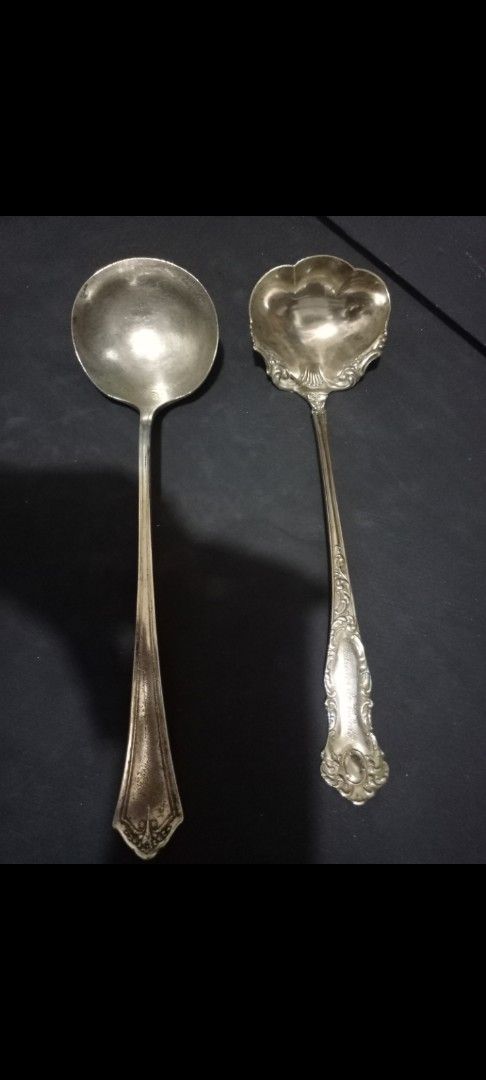 Rogers Nickel Silver Ladles Set (Category: Cookware & Accessories) located in Manila. Submitted by luckyeagle-7ff8 (Listing ID 1460744772, Image 1). Description: - Set of 2 vintage ladles - Marked 'Rogers Nickel Silver' - One ladle with a simple round bowl - One ladle with a decorative scalloped edge bowl and ornate handle - Ideal for serving soups, stews, or sauces - Adds a classic, elegant touch to your table setting.