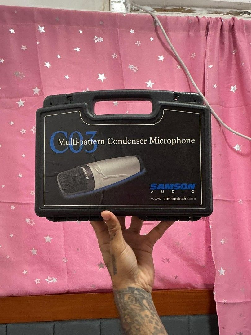 Samson C03 Multi-pattern Condenser Microphone with free mic rope cable and mic holder (Category: Microphones) located in Pasay City. Submitted by cuteseller511 (Listing ID 1460786936, Image 1). Description: - Samson C03 multi-pattern condenser microphone - Includes original hard case - Comes with Hosa Technology PRO SERIES balanced XLR cable - Ideal for recording vocals and instruments - Ready for your studio setup.