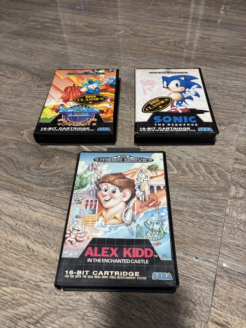 Sega Mega Drive Classics - Alex Kidd, Sonic, Wonder Boy (Category: Others) located in Quezon City. Submitted by rgsph140 (Listing ID 1460775821, Image 1). Description: For Sale 🎮 Used Item! All Authentic 💯 All Working Tested 💯 Item Description: Sega Mega Drive Cart Games Pricelist: 1500-Sonic The Hedgehog (CIB) 1000-Wonder Lab Wonder Boy lll 1400-Alexx Kid In The Enchanted Castle(CIB) Mode of Payment: Cash or Gcash Shipping: Grab/Lalmove/LBC M