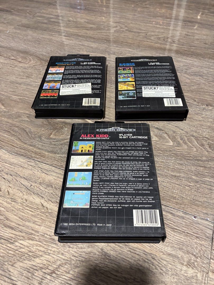 Sega Mega Drive Classics - Alex Kidd, Sonic, Wonder Boy (Category: Others) located in Quezon City. Submitted by rgsph140 (Listing ID 1460775821, Image 2). Description: For Sale 🎮 Used Item! All Authentic 💯 All Working Tested 💯 Item Description: Sega Mega Drive Cart Games Pricelist: 1500-Sonic The Hedgehog (CIB) 1000-Wonder Lab Wonder Boy lll 1400-Alexx Kid In The Enchanted Castle(CIB) Mode of Payment: Cash or Gcash Shipping: Grab/Lalmove/LBC M