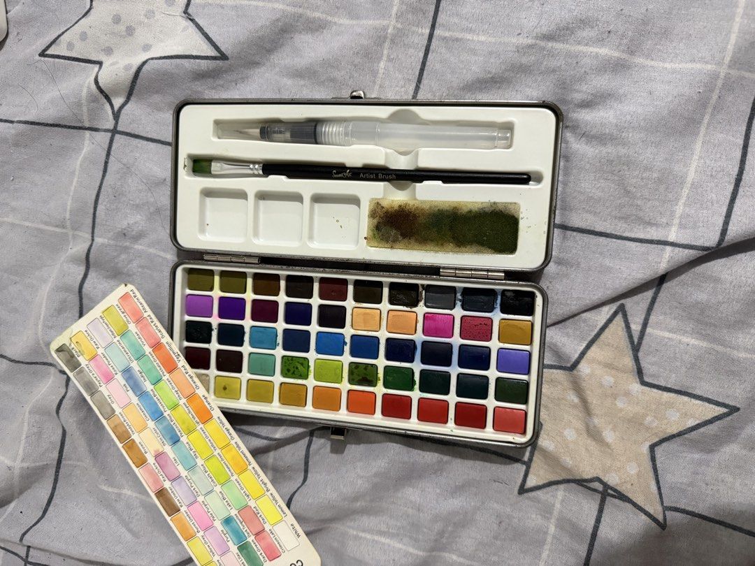 Semiart watercolor (Category: Art & Prints) located in Manila. Submitted by joannaczarina03 (Listing ID 1460721519, Image 1). Description: - 48 vibrant watercolor colors - Includes a convenient water brush - Comes with a color chart for easy reference - Durable metal tin for organized storage and protection - Perfect for artists, sketching, and creative projects on the go.