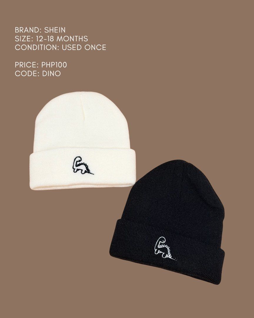 SHEIN Black & White Dinosaur Designed Bonet (Category: Babies & Kids Fashion) located in Manila. Submitted by judyarmenta (Listing ID 1460868496, Image 1). Description: Delivery fees care of the buyer.