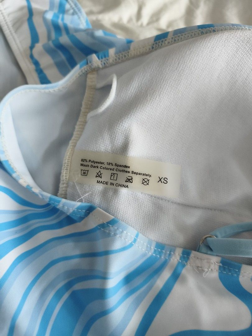 Shein Blue/White Swimsuit One Piece (Category: Bikinis & Swimsuits) located in Manila. Submitted by smilefashion08 (Listing ID 1460730907, Image 3). Description: Fits XS-S.