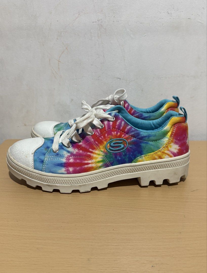 Skechers Roadies Berkeley Blocks Tie Die (Category: Sneakers) located in Binan City. Submitted by allyson__ (Listing ID 1460878798, Image 2). Description: - Eye-catching tie-dye design with blue, pink, yellow, and green swirls. - Classic white toe cap and laces. - Comfortable blue interior with memory foam cushioning. - Ideal for everyday casual wear. - Brand: Skechers.