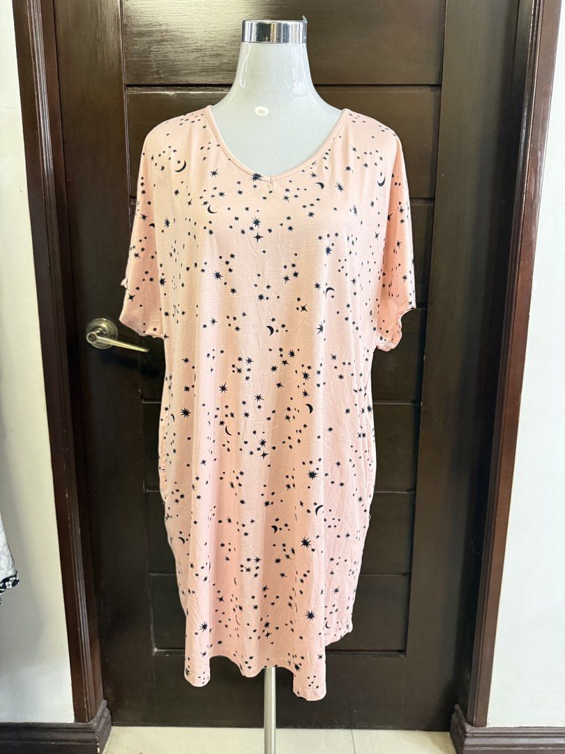 Sleepwear dress (Category: Dresses) located in Quezon City. Submitted by soloqueenph (Listing ID 1460756564, Image 2). Description: Cute pink nightgown with stars and moons. Short sleeves, V-neck. Soft and comfy for sleeping or lounging..